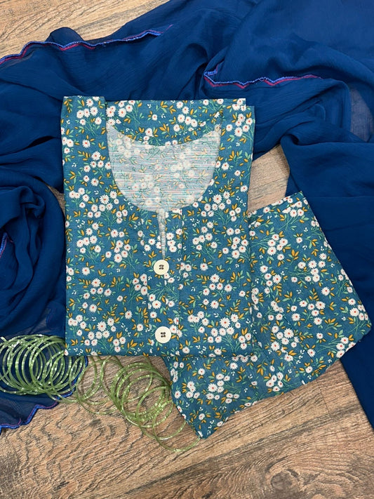 Ocean blue flower khaddar