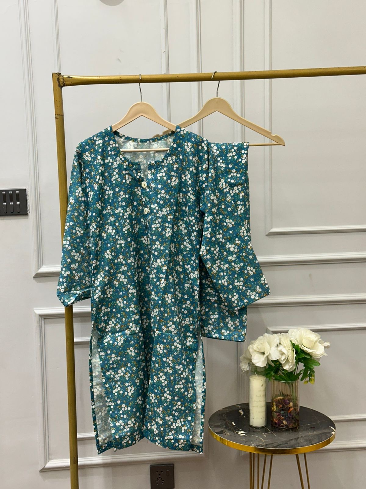 Ocean blue flower khaddar