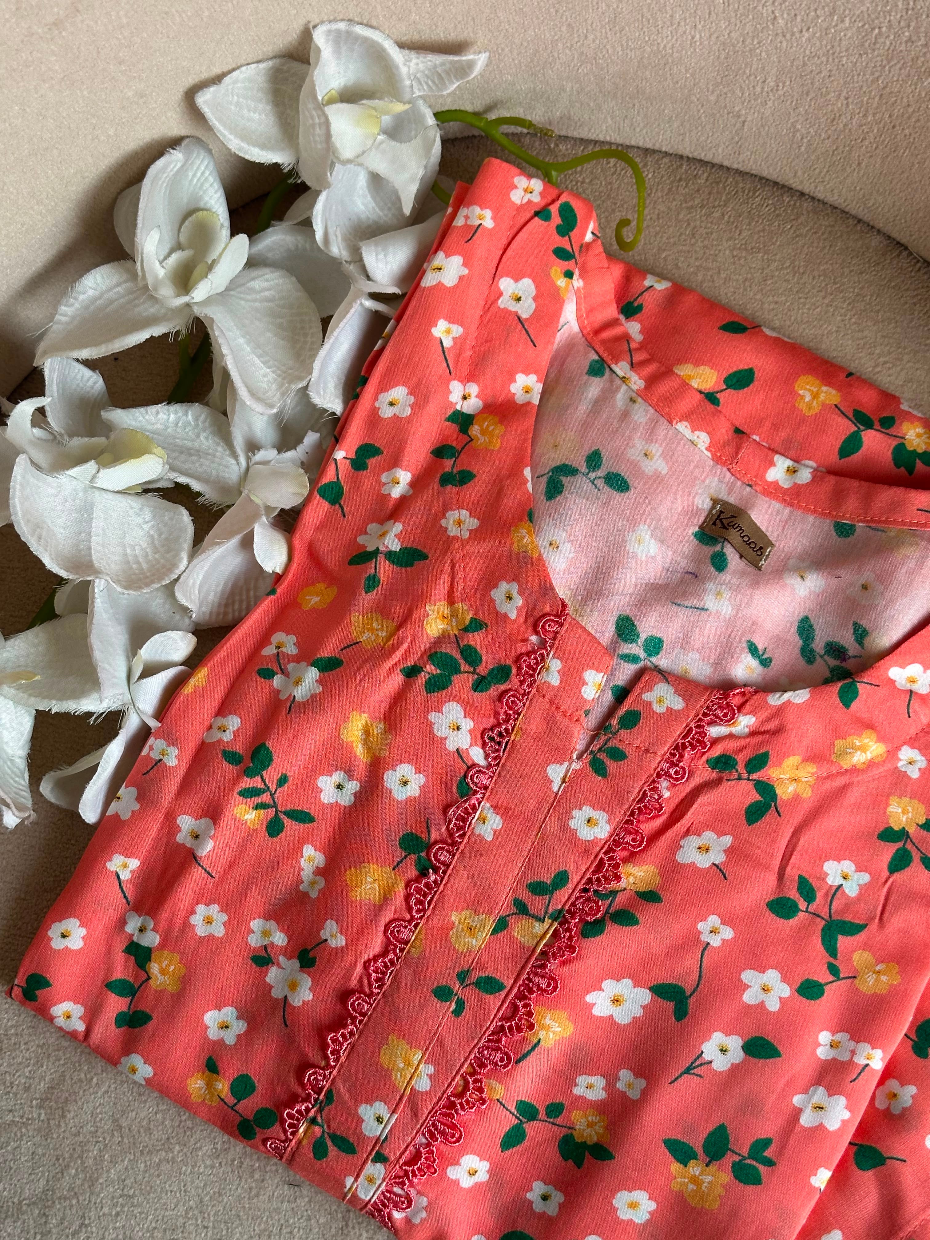 Orange leaf linen