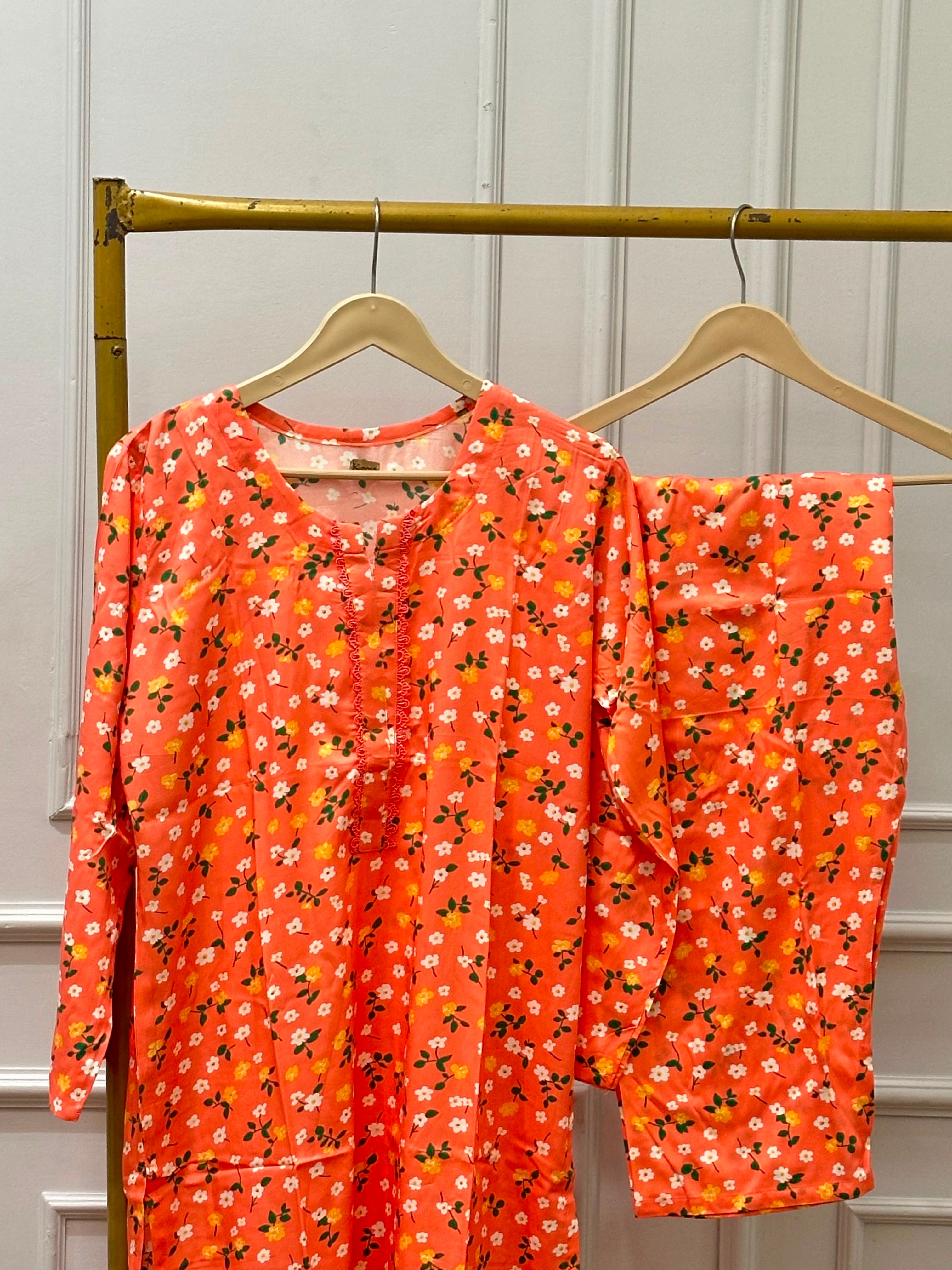 Orange leaf linen