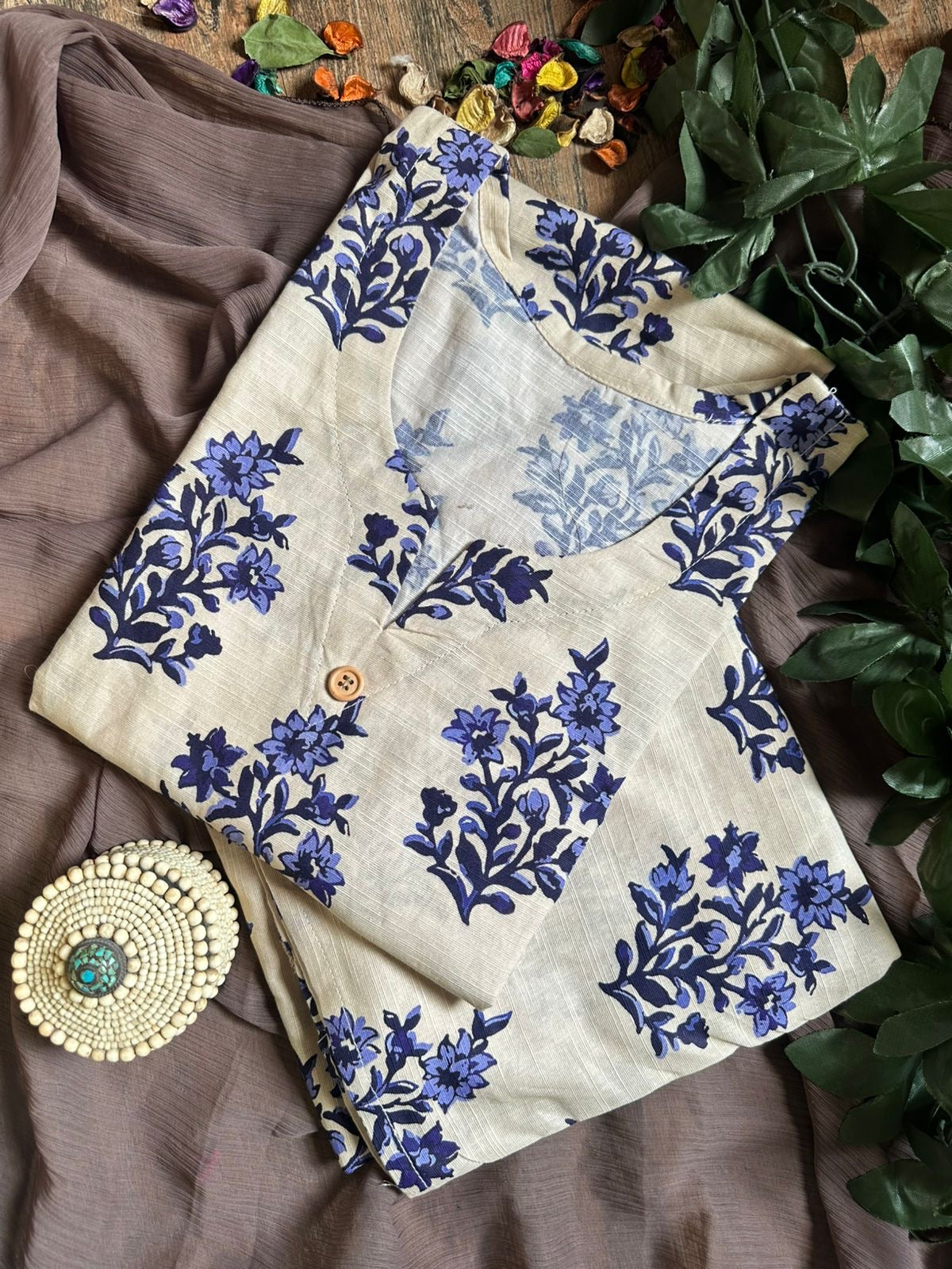 Off white bloom khaddar