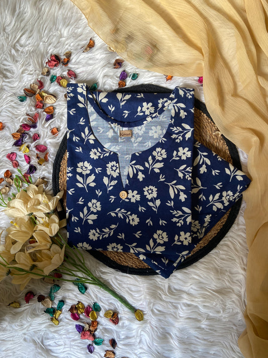 floral navy blue khaddar
