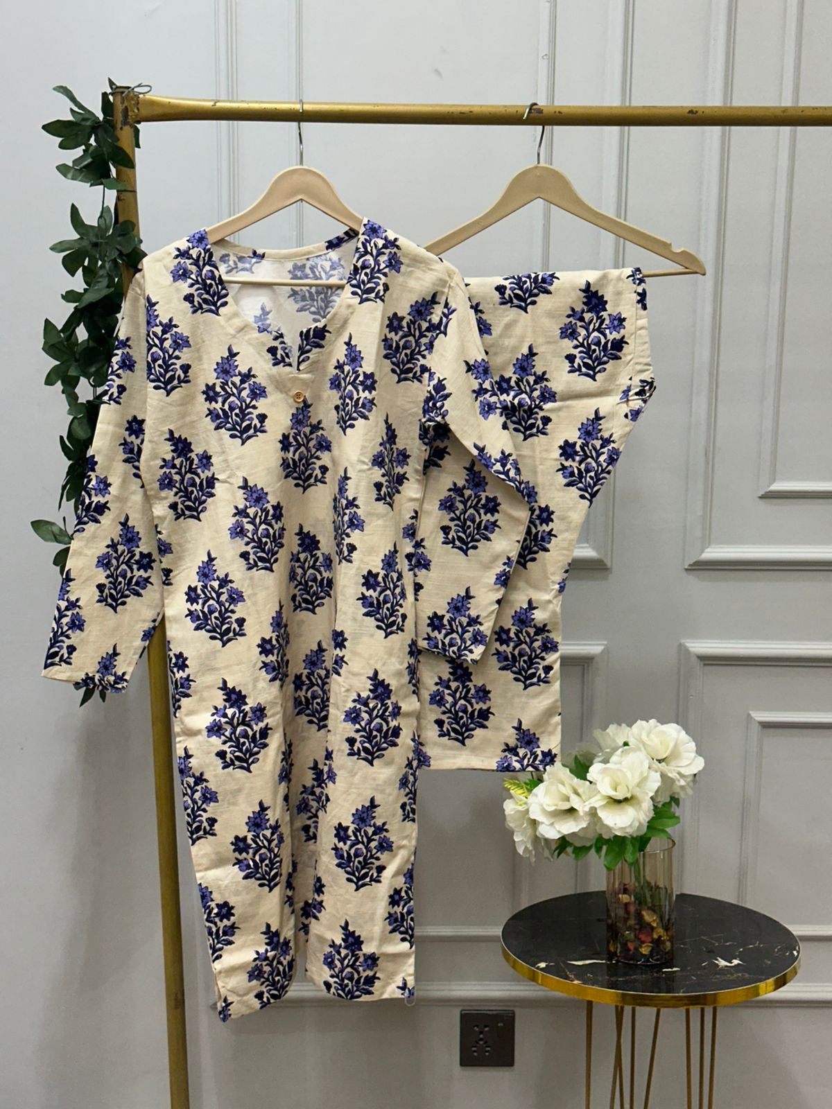 Off white bloom khaddar