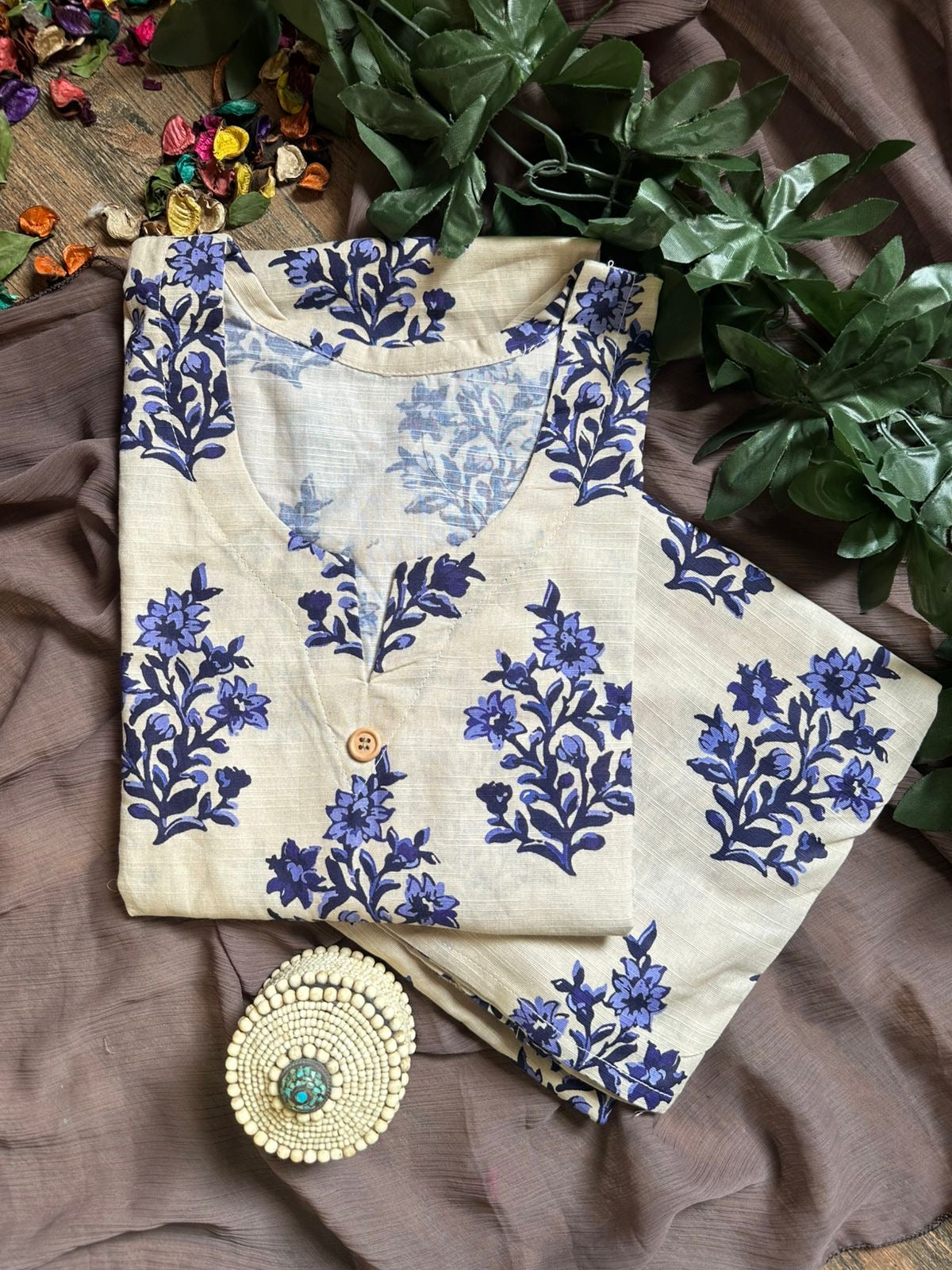 Off white bloom khaddar