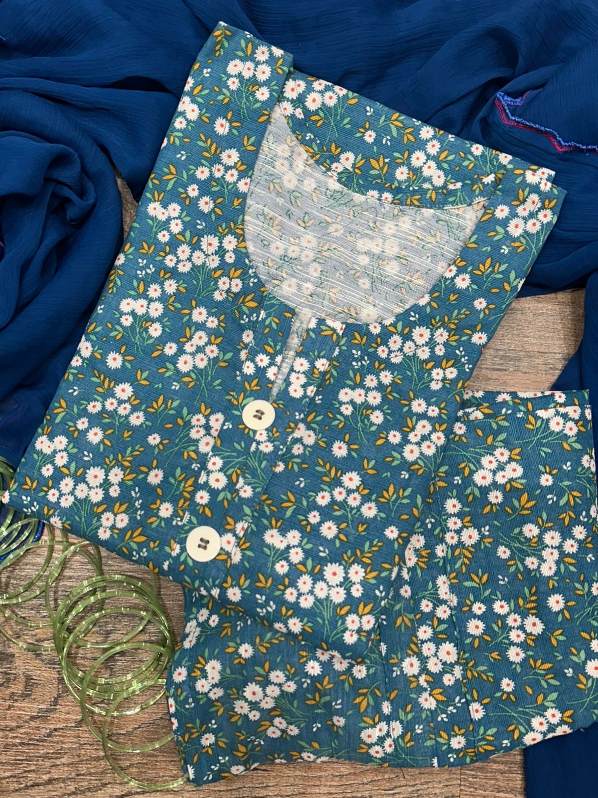 Ocean blue flower khaddar