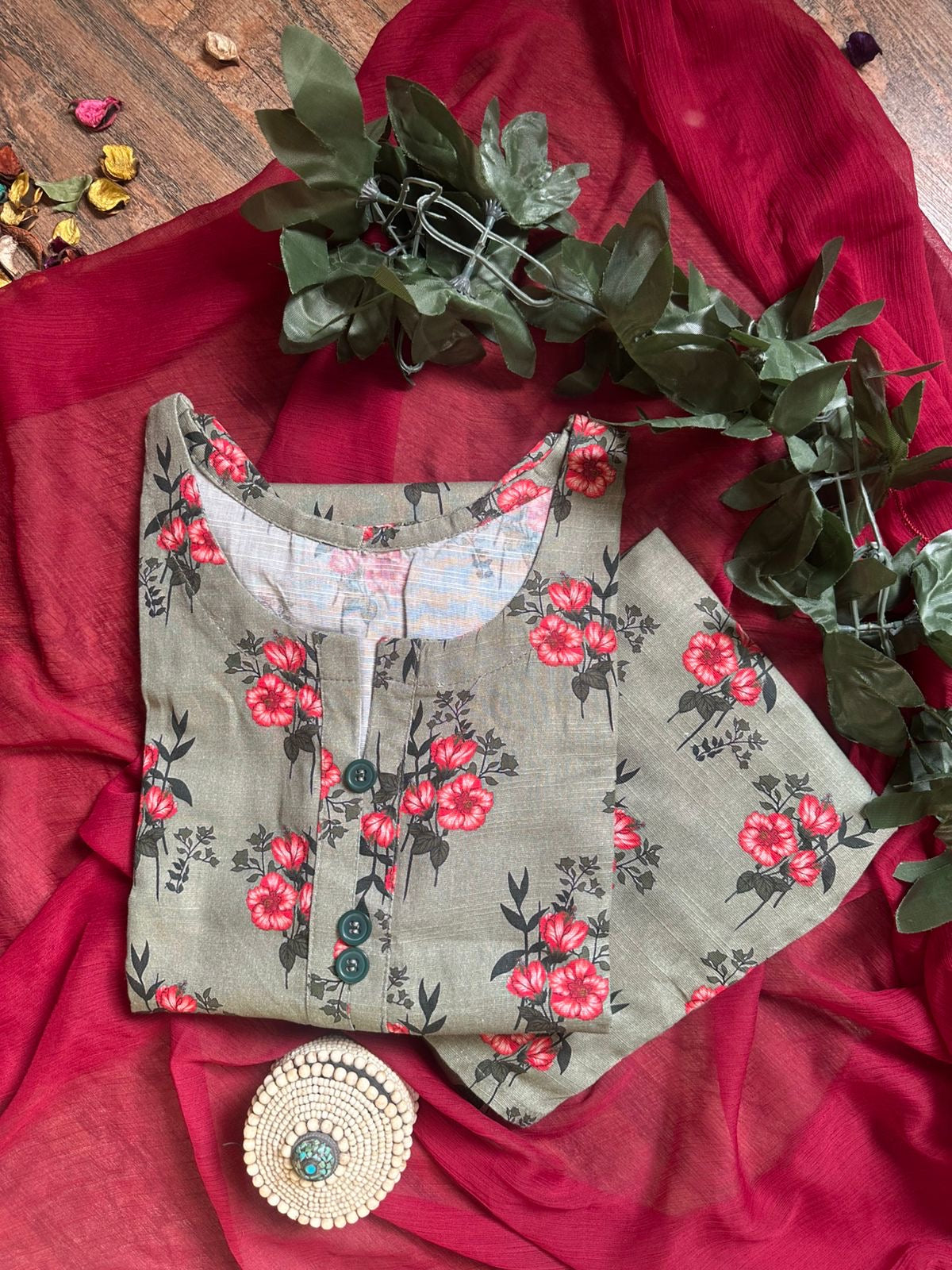 Cream light green khaddar