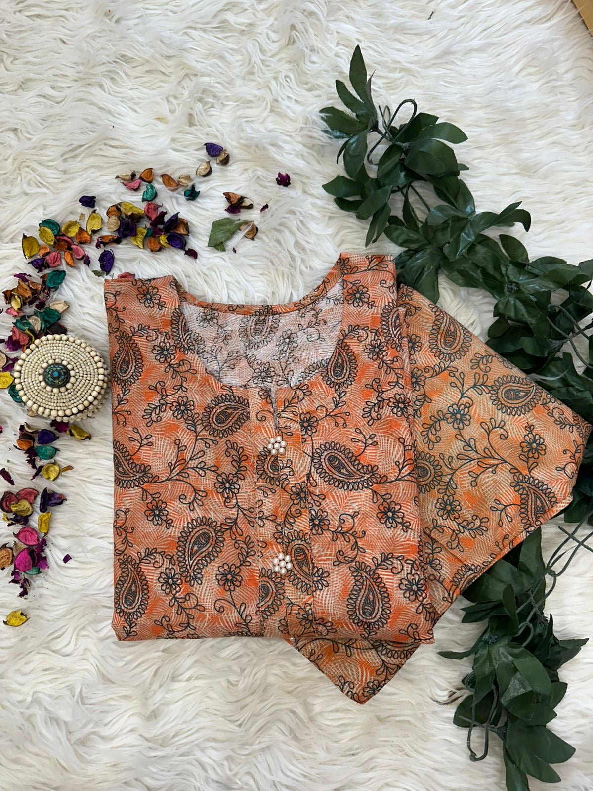Orange floral khaddar