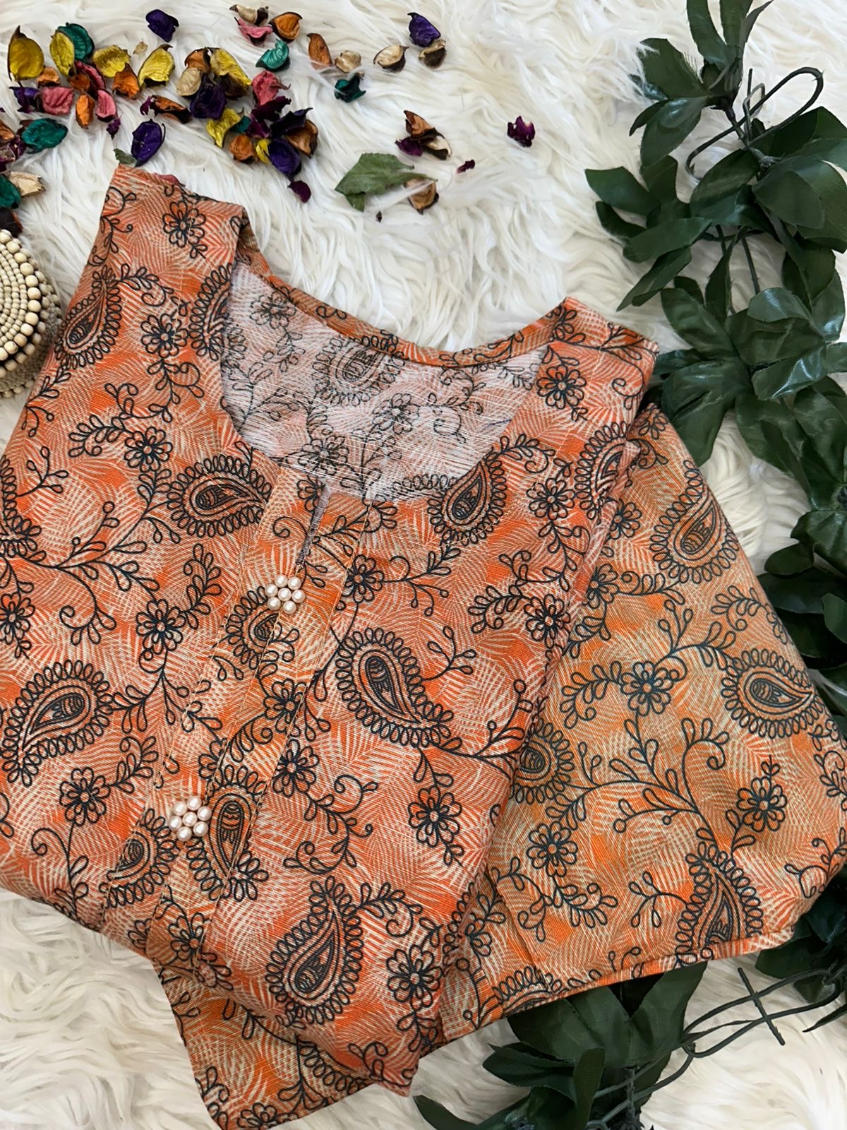 Orange floral khaddar