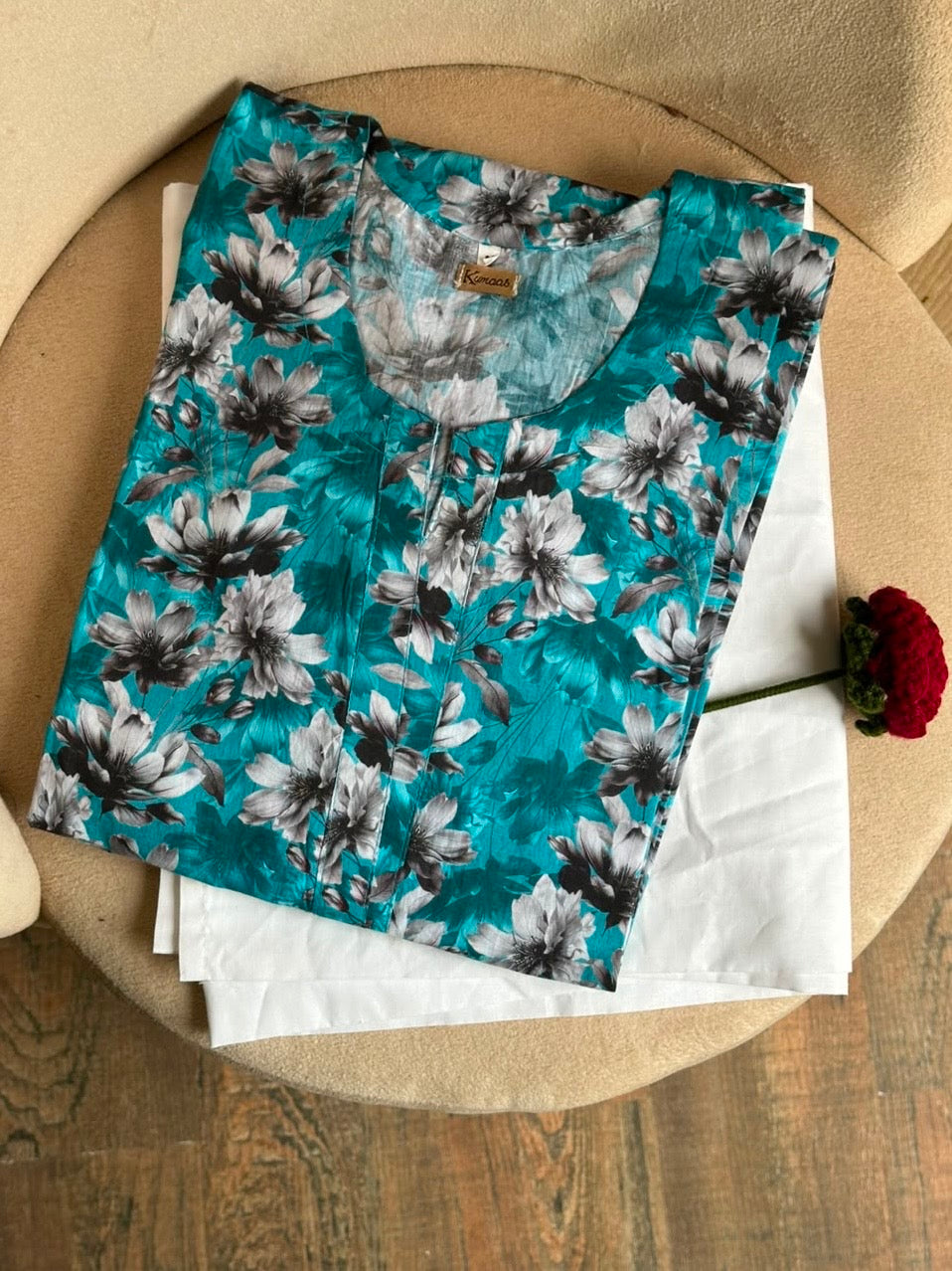 Teal petals Lawn kurti