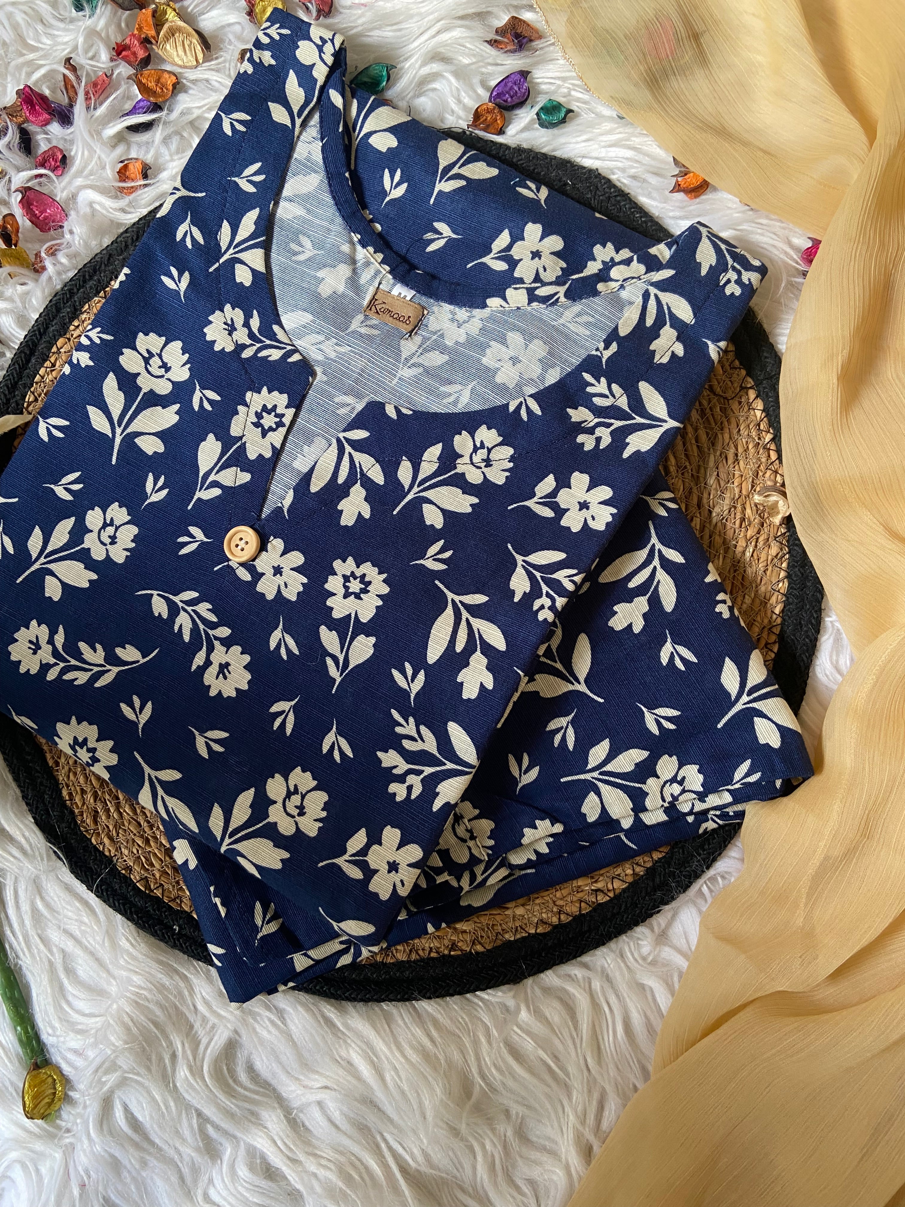 floral navy blue khaddar