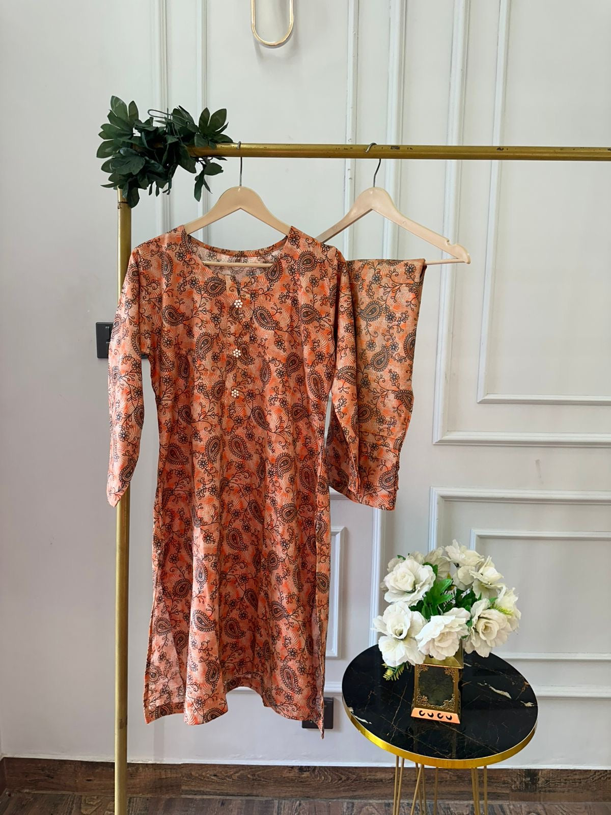 Orange floral khaddar