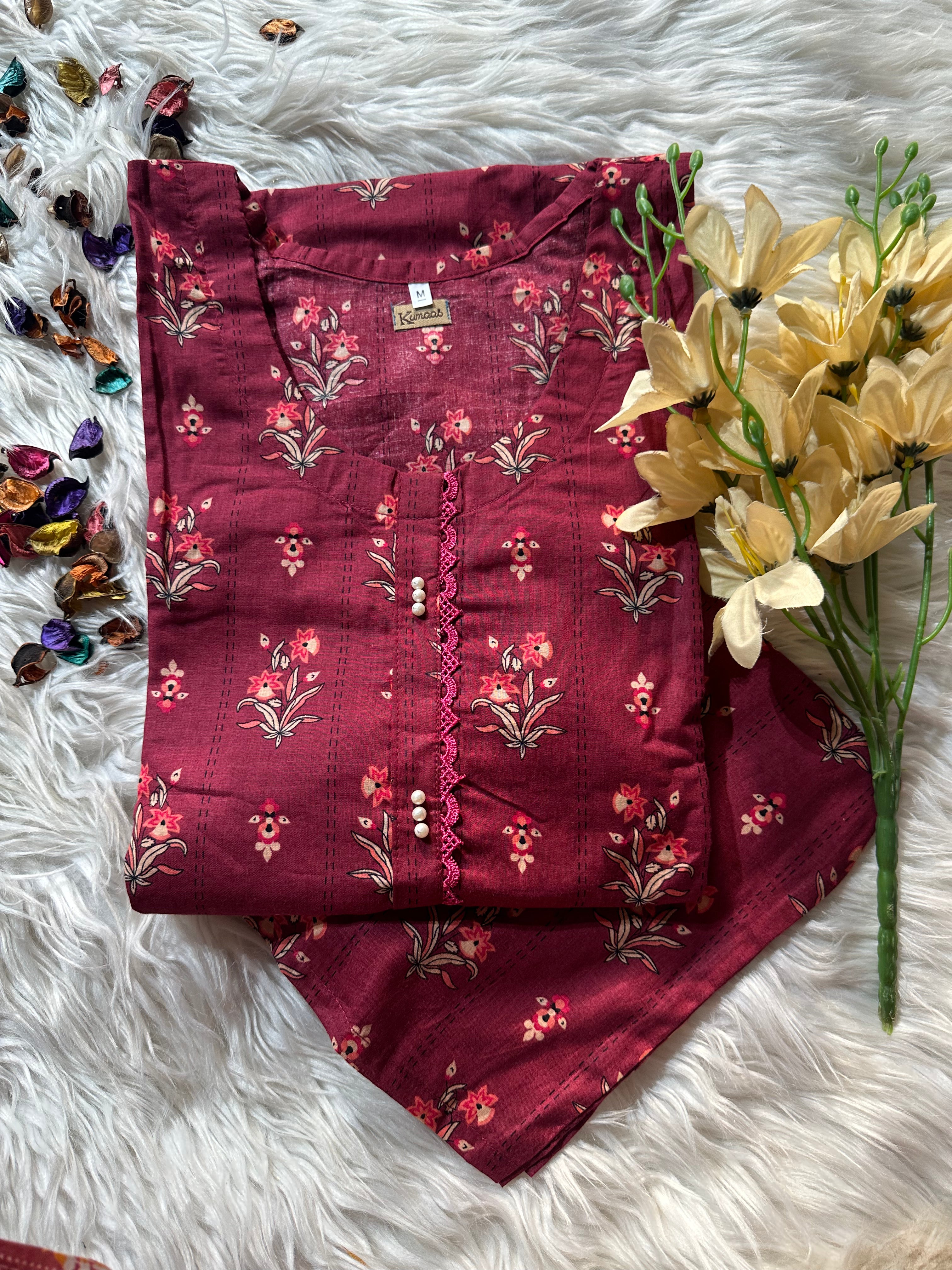 Floral maroon lawn