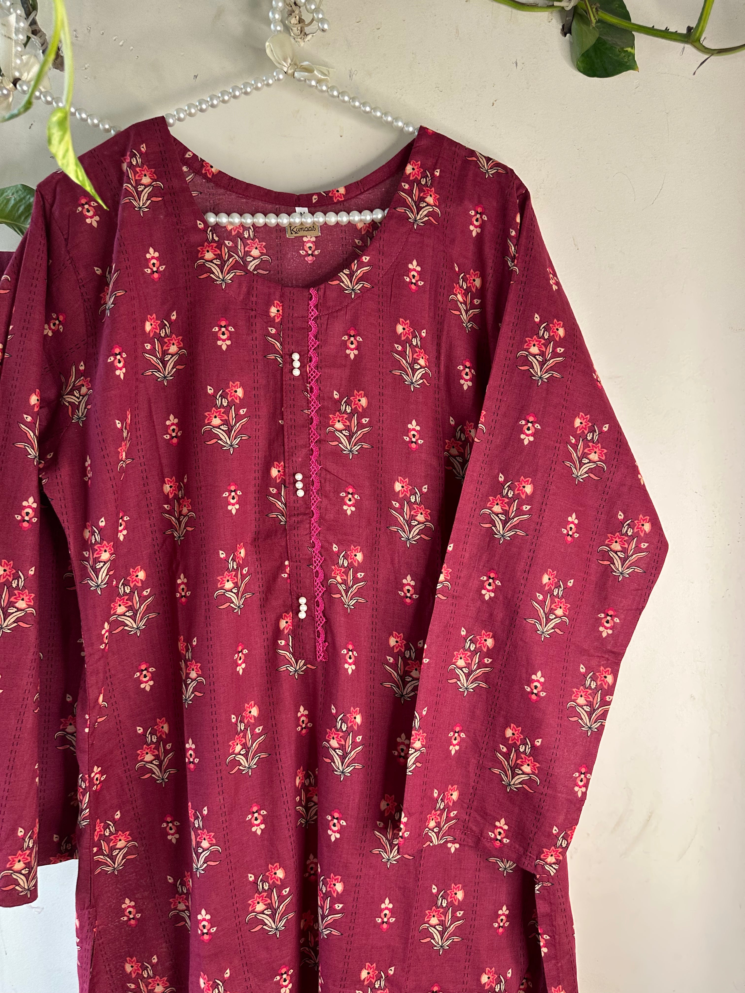 Floral maroon lawn