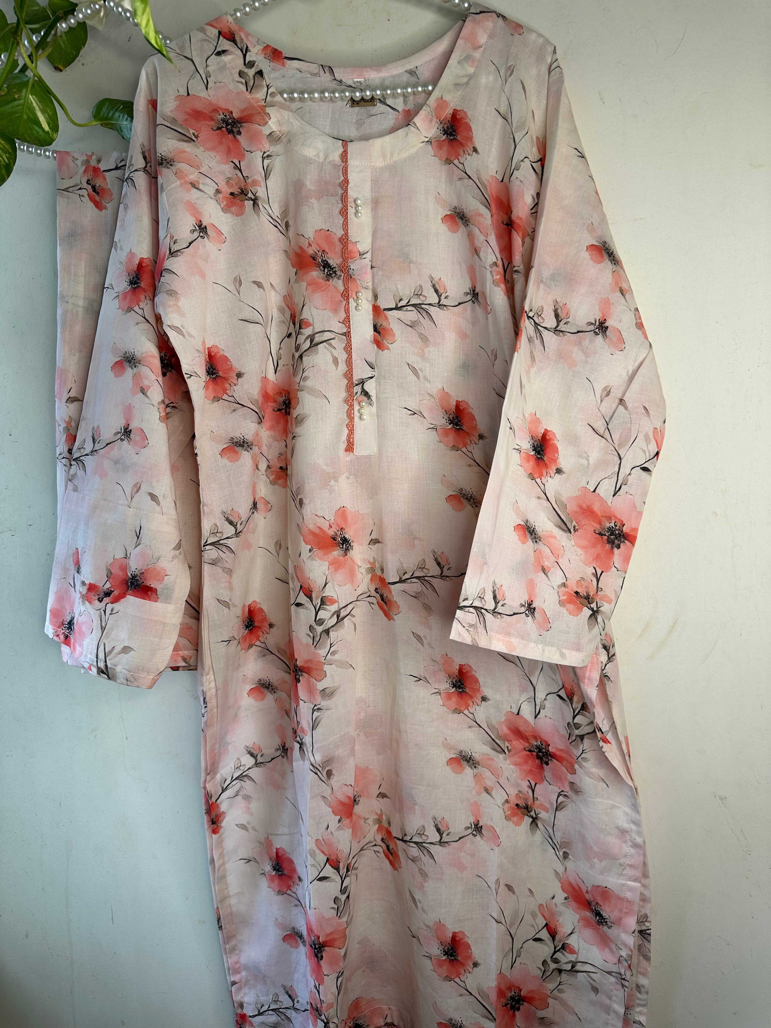 Cloudy peach lawn