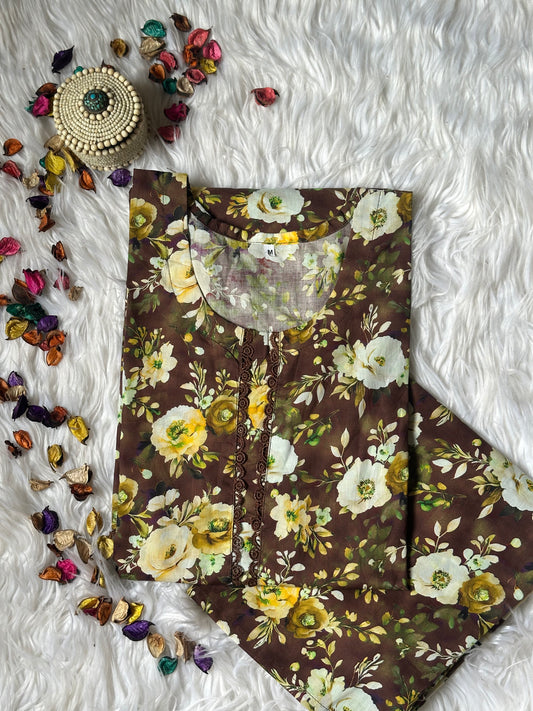 Floral brown lawn