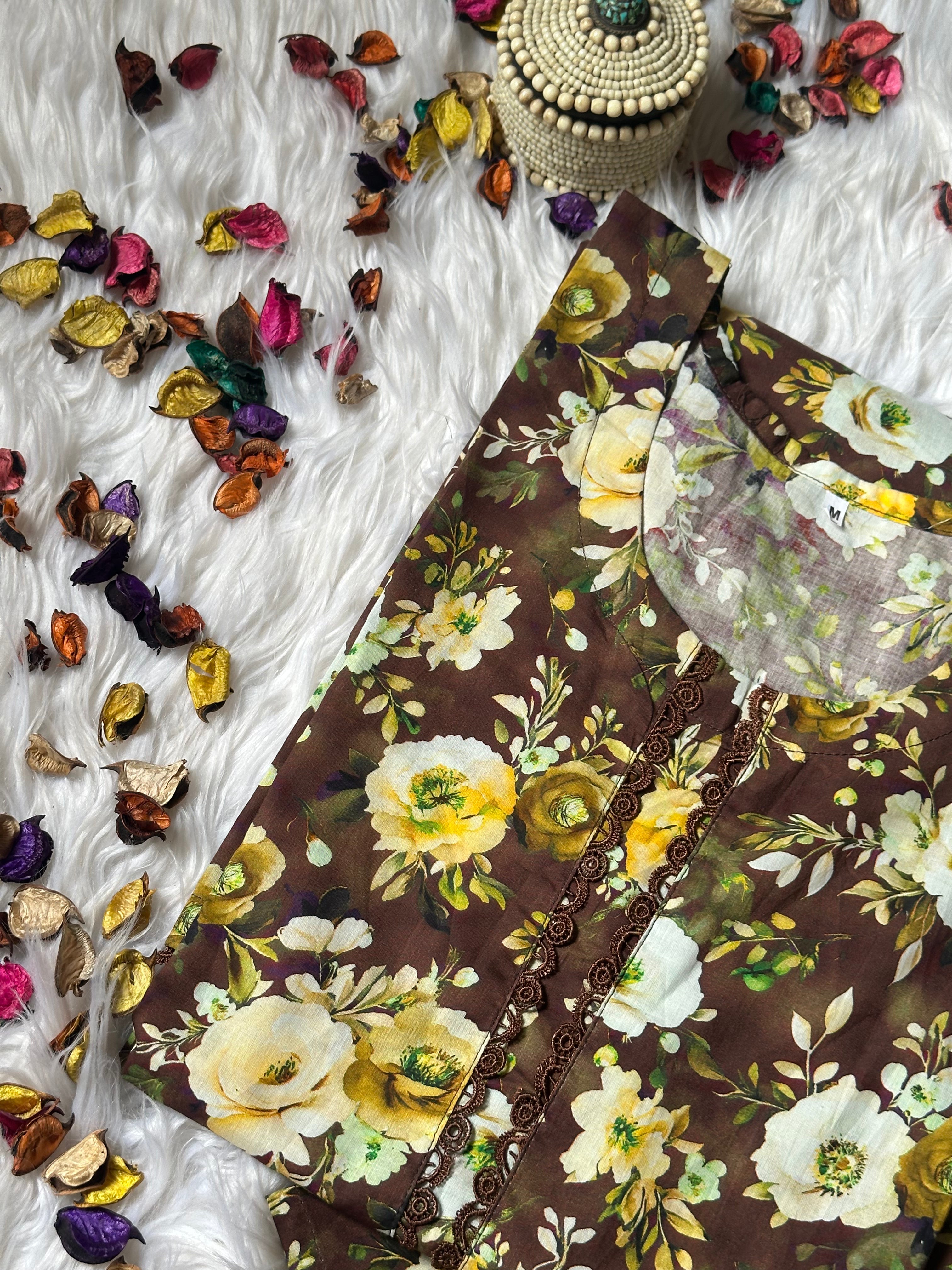 Floral brown lawn