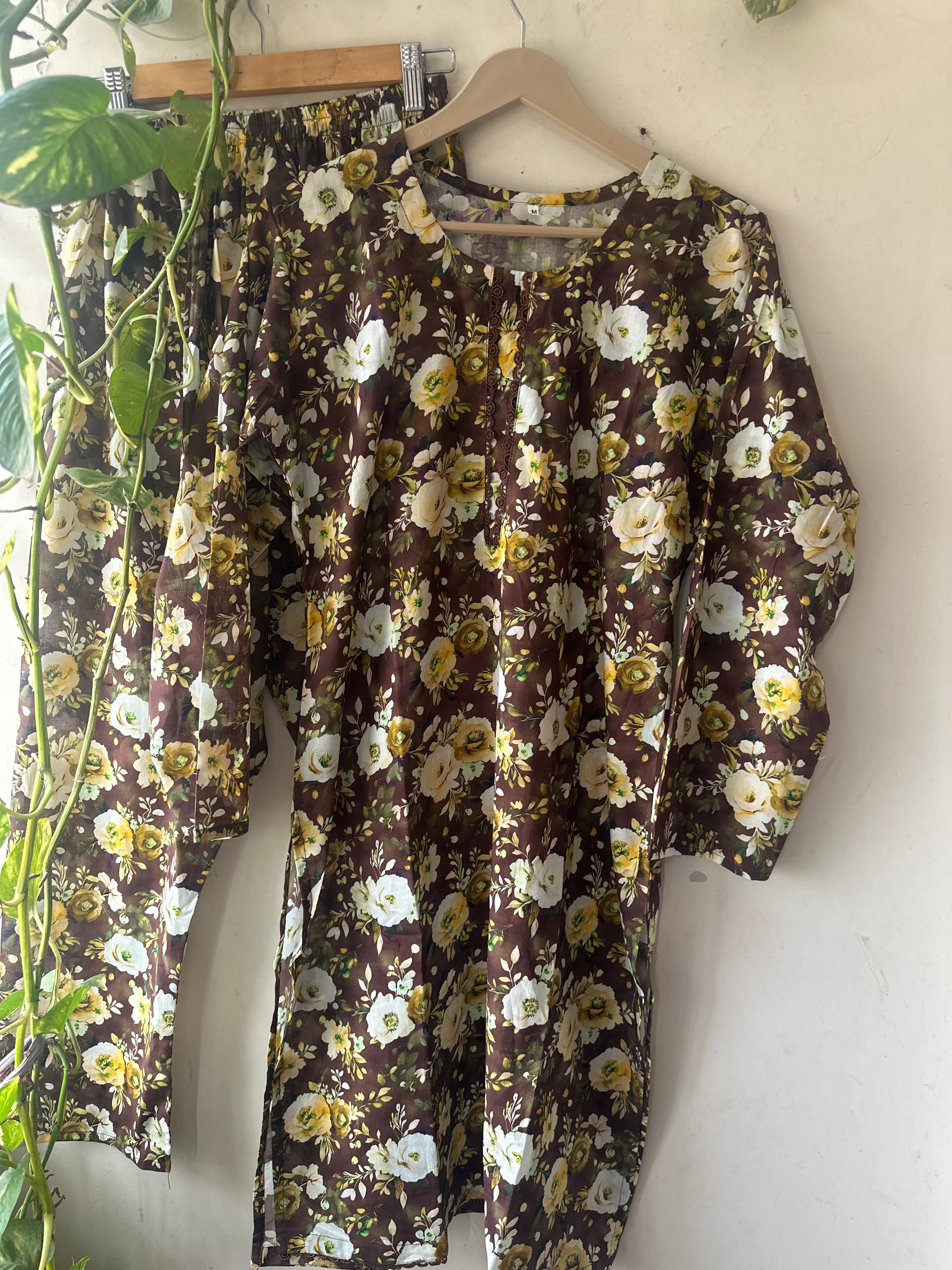 Floral brown lawn