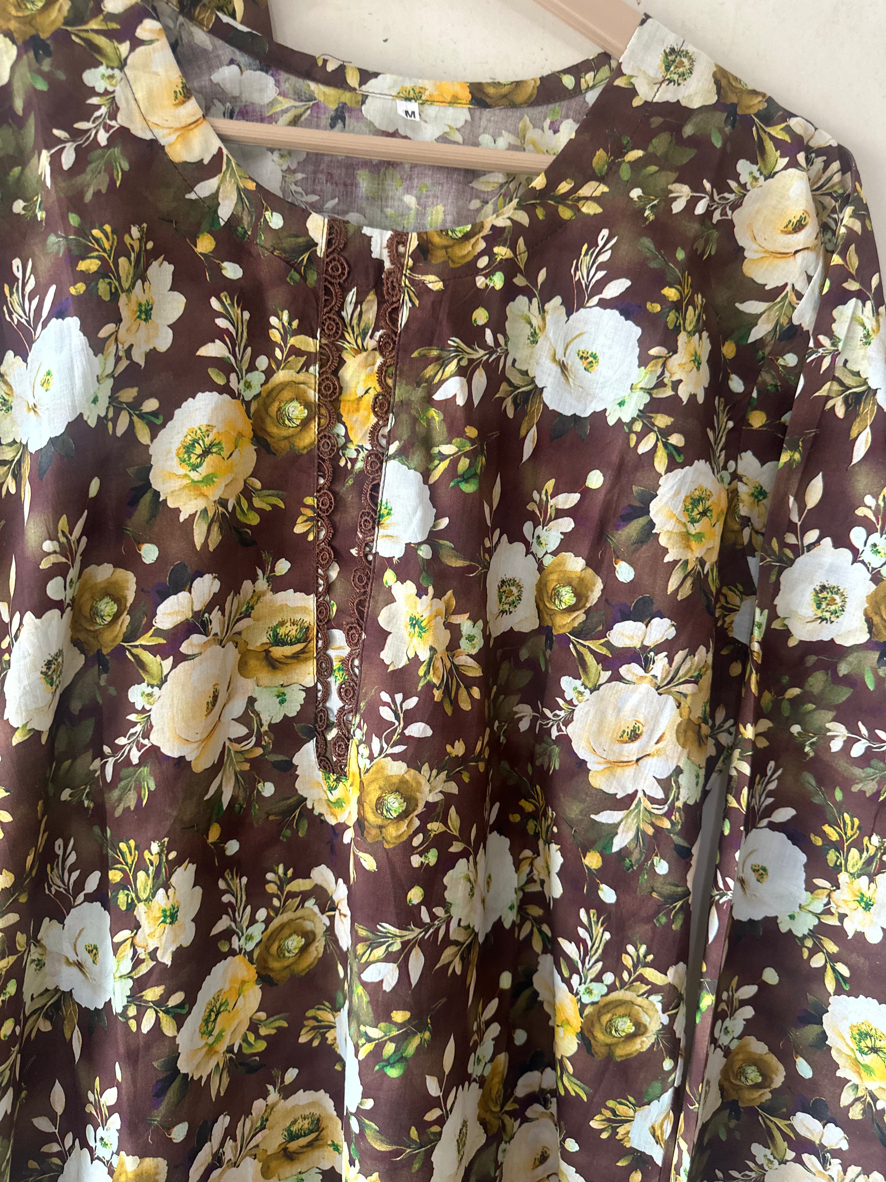 Floral brown lawn
