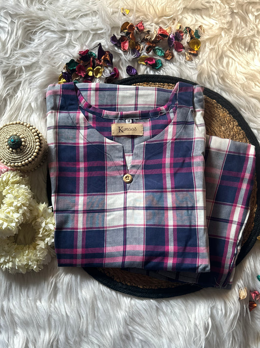 Blue check linen