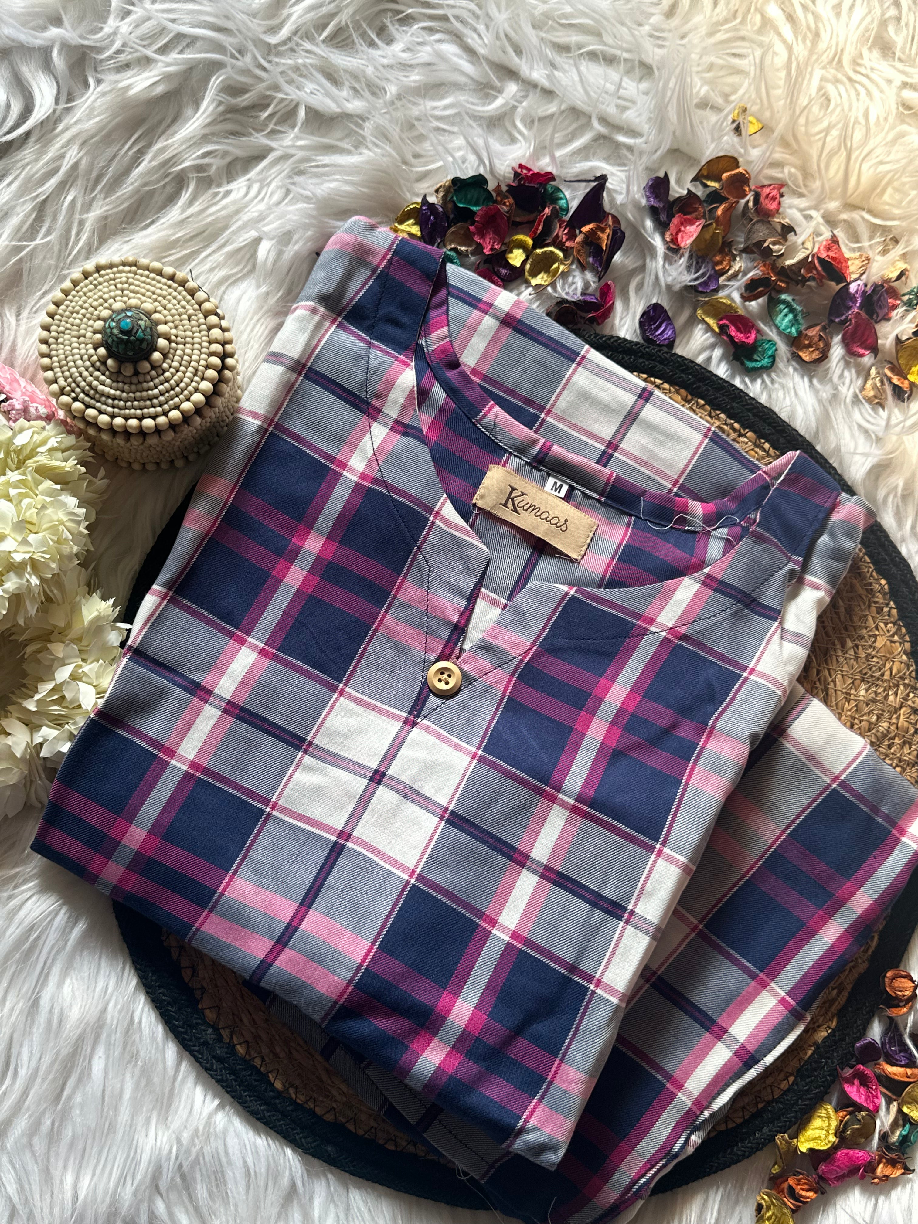 Blue check linen