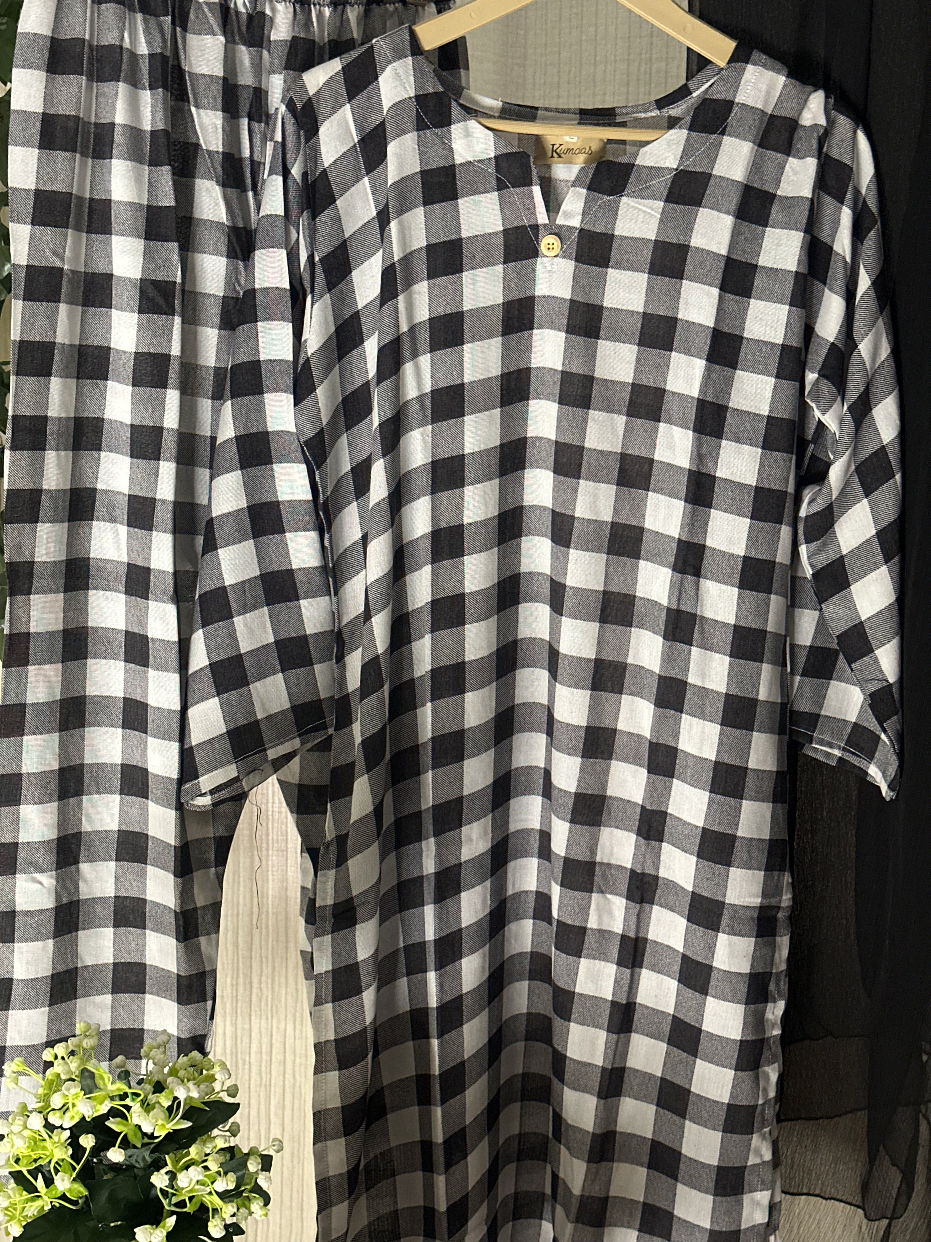 Black check linen