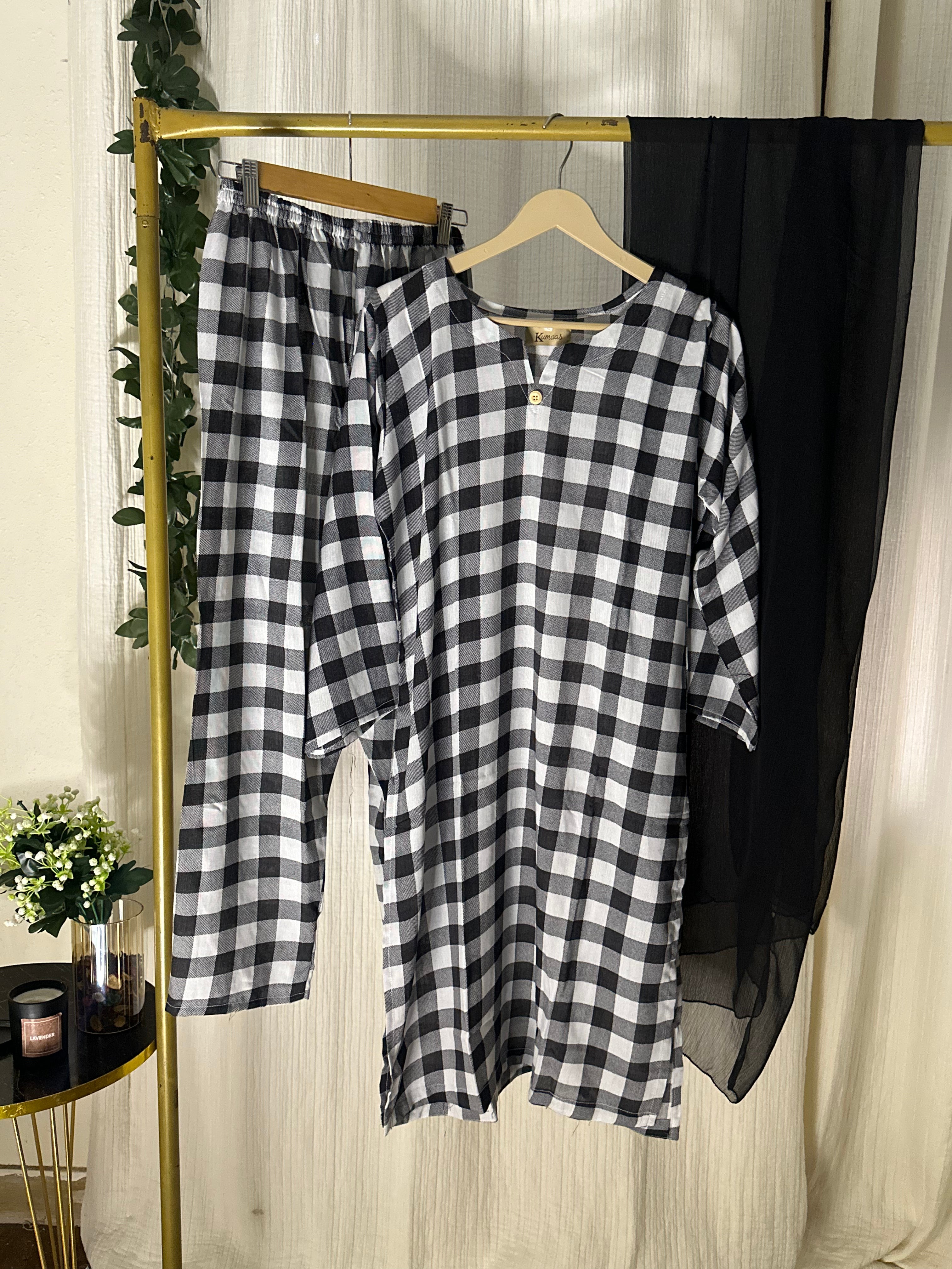 Black check linen
