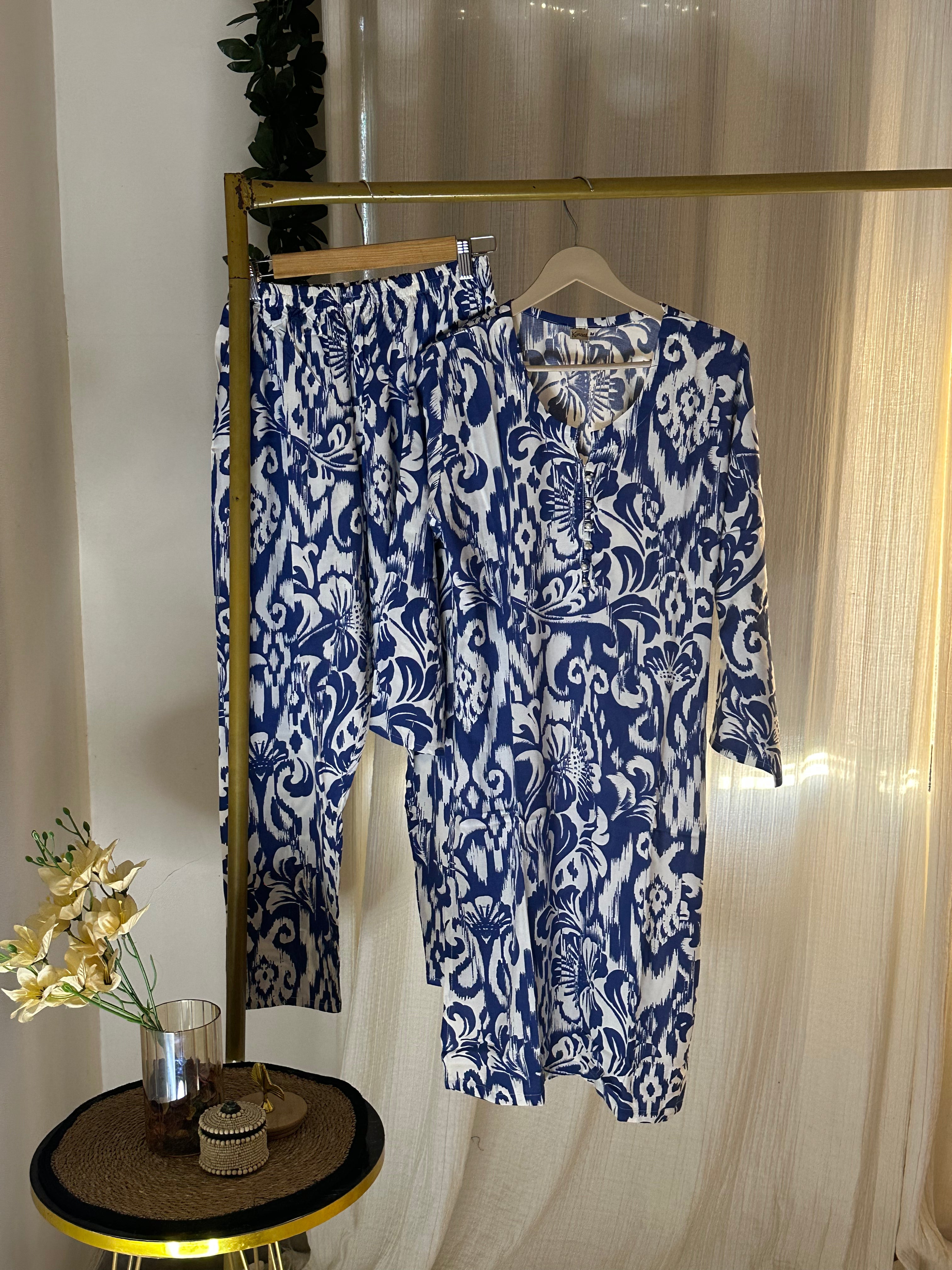 Marble blue linen
