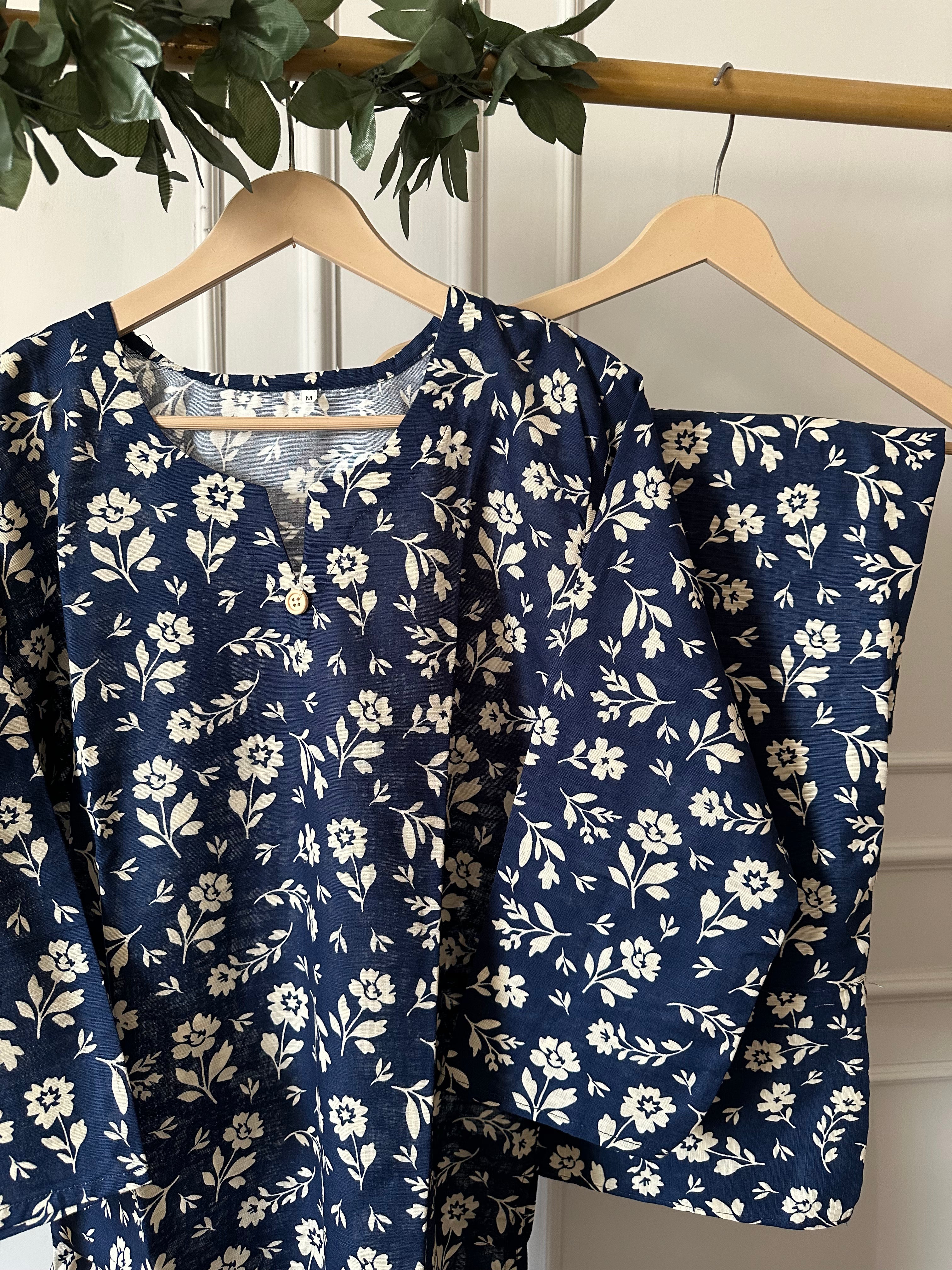 floral navy blue khaddar