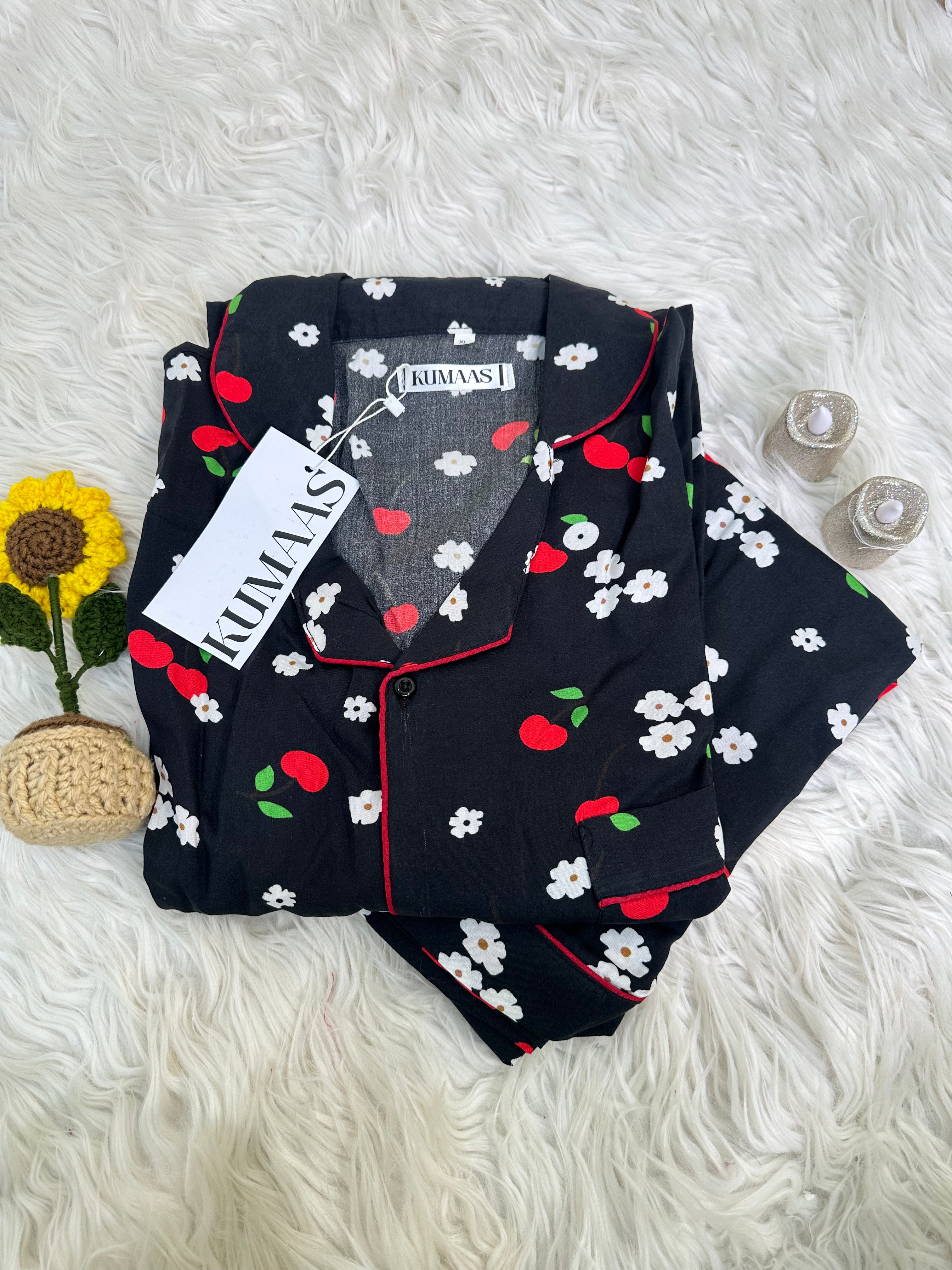 Cherry velvet pj’s