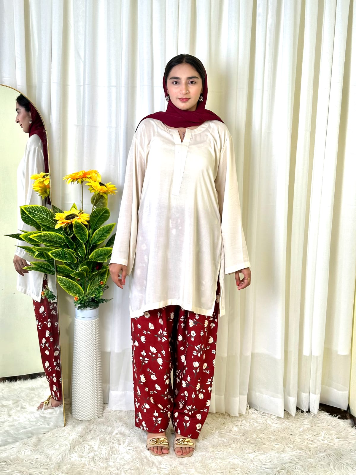 White flora farshi shalwar