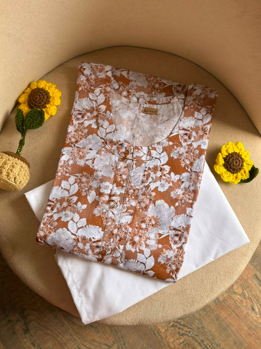 Caramel Blossom Lawn kurti