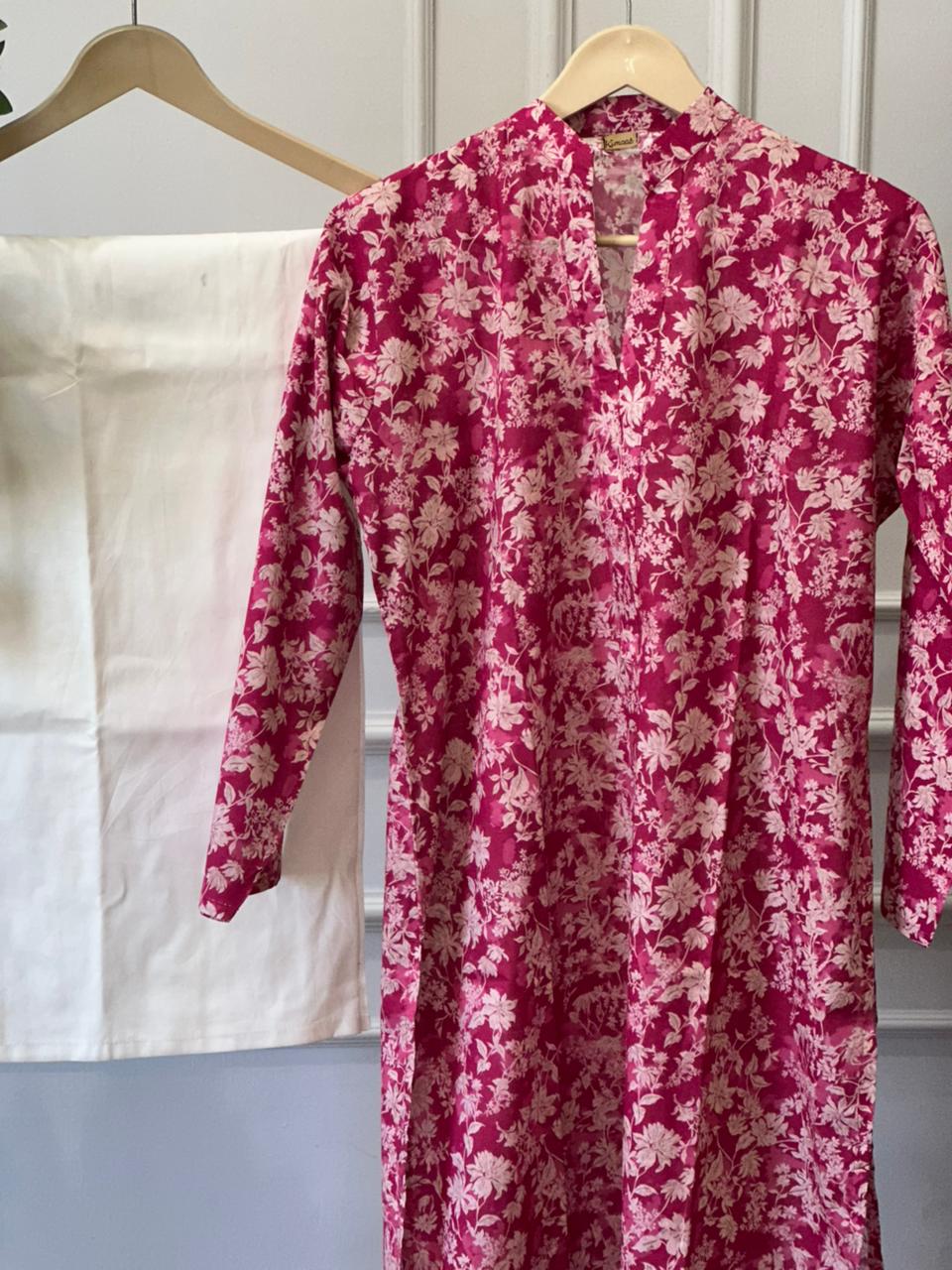 Pink Flower Lawn kurti