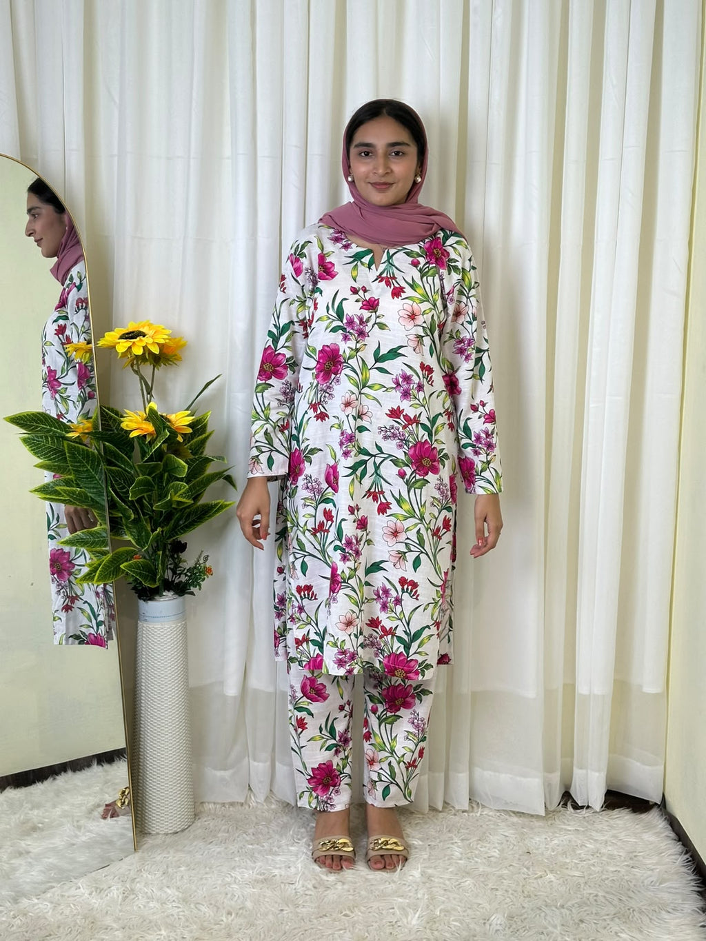 White Flora Khaddar