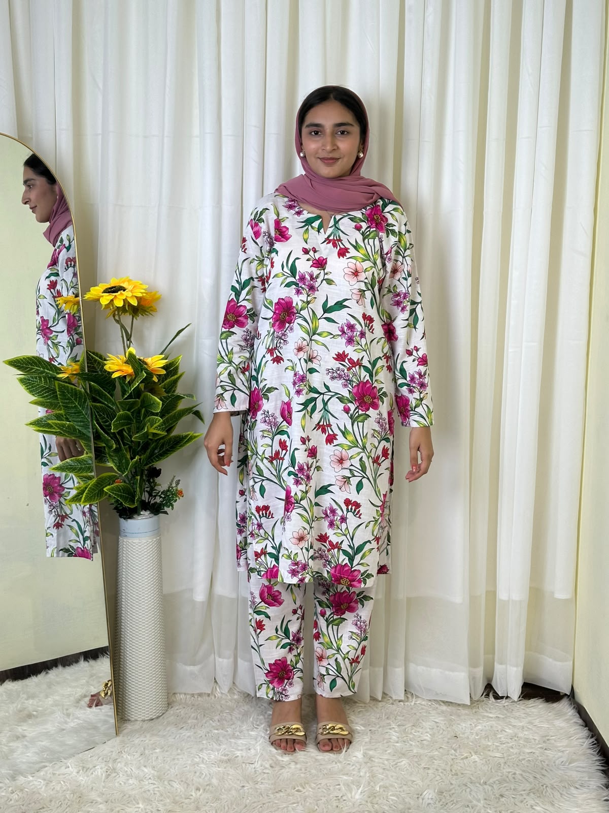 White Flora Khaddar