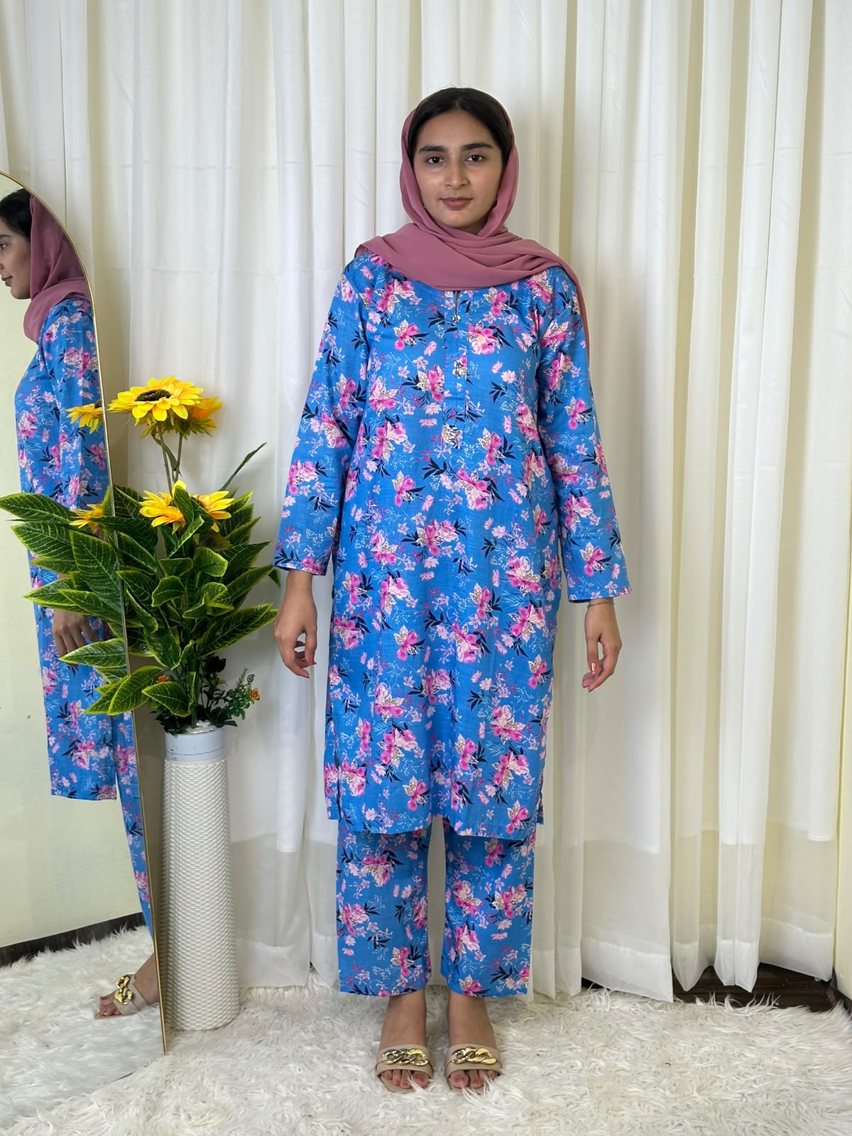 Blue Flora Khaddar