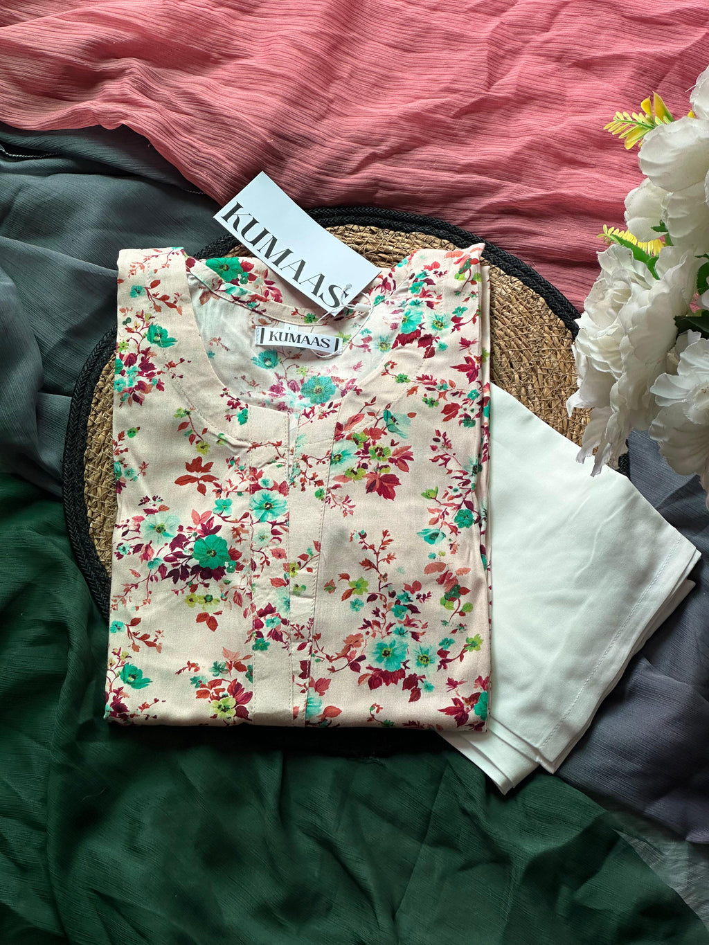 Teal flora linen