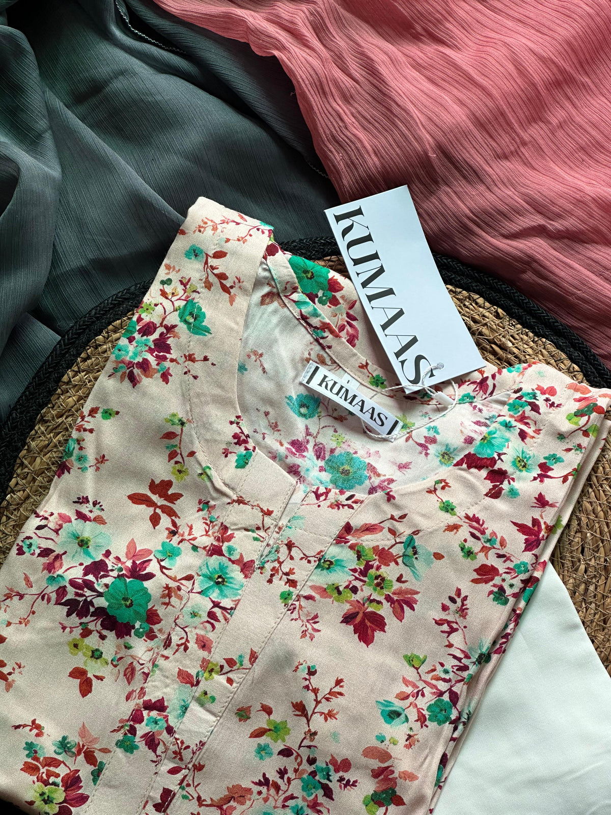 Teal flora linen